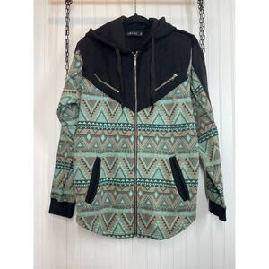 Focus Tribal Pattern Full Zip Hoodie Pocket Outdoor Loungewear Womens Size M